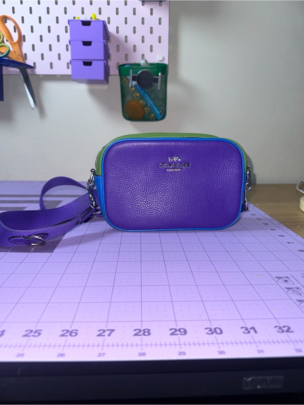 Coach Colorblock Pebbled Leather Crossbody camera bag